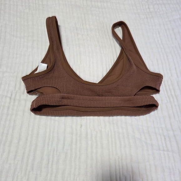 aerie Brown Ribbed V-Neck Bikini Top - Picture 3 of 4